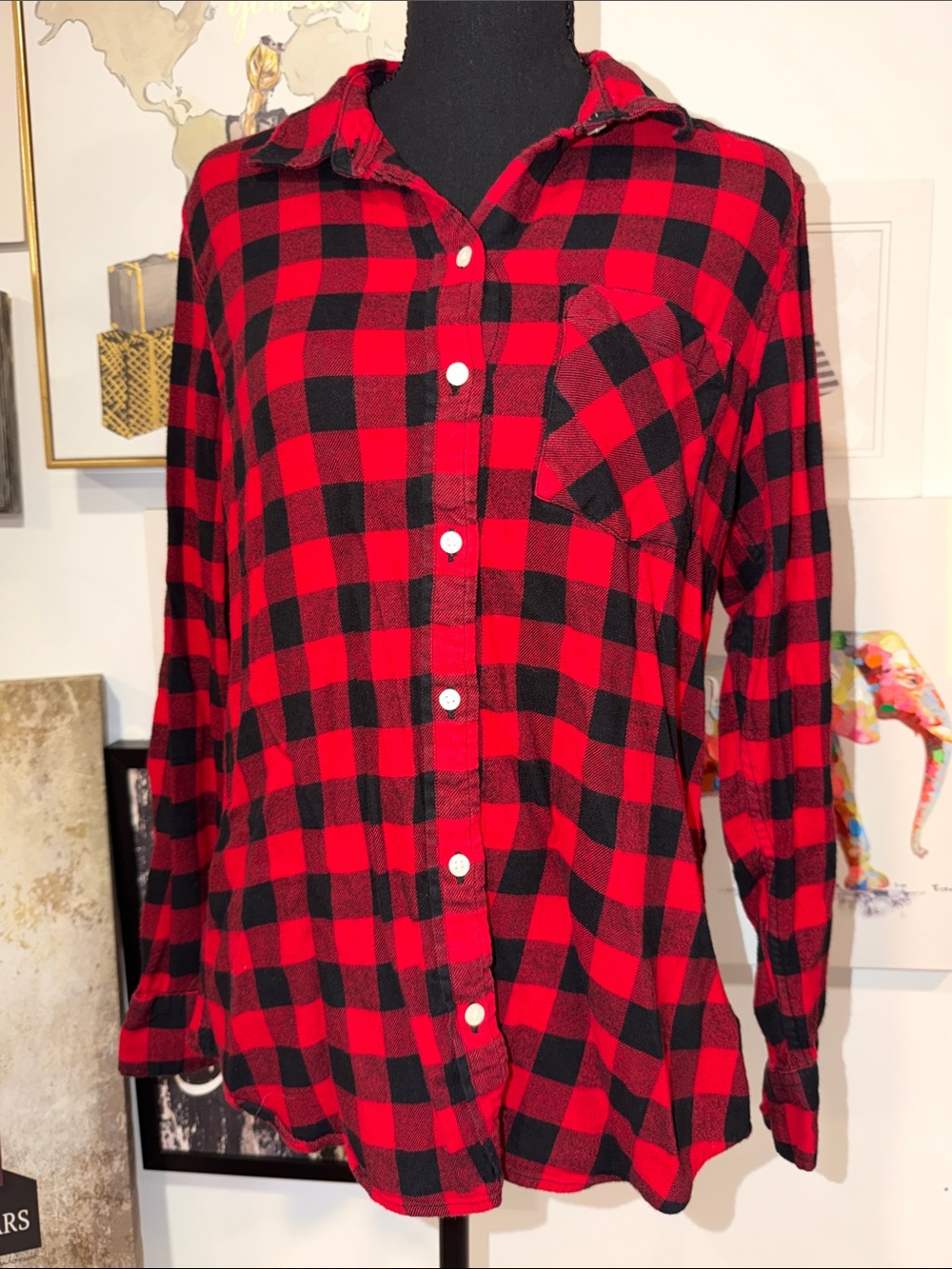 GAP Red and Black Plaid Button-Down Shirt with Chest Pocket